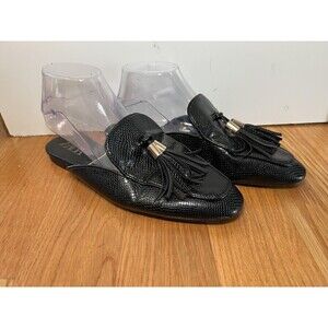 Zara Shoes Womens Size 8.5 Black Tassel Mule Loafers Slip On Snakeskin